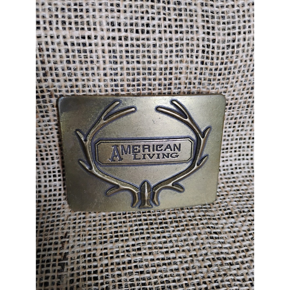 American Living Ralph Lauren Belt Buckle Rare Antler Logo Brass Tone Vintage